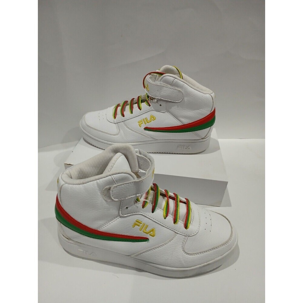 Fila White High Top Sneakers Men’s Size 8 Red Green Yellow Strap Casual Shoes